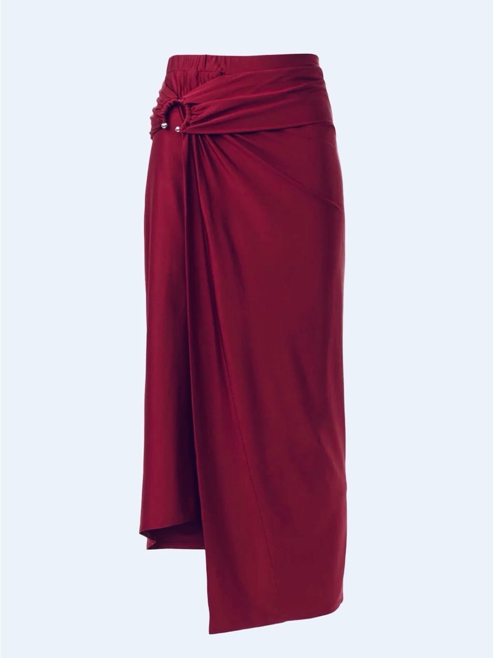 Rabanne Draped O Ring Midi Maxi Skirt Red Burgundy FR 40 US 8